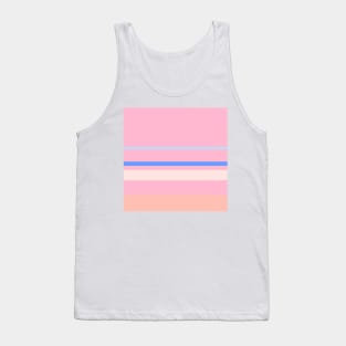 An unexampled arrangement of Powder Blue, Cornflower Blue, Little Girl Pink, Misty Rose and Melon stripes. Tank Top